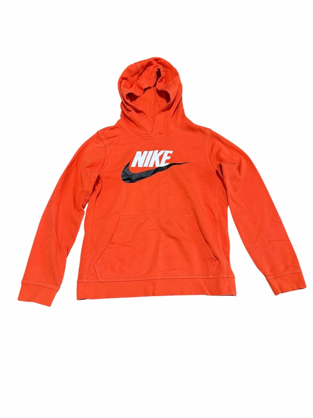 Nike Sportswear Kids Club Fleece Boys Orange Pullover Swoosh Hoodie Size Large